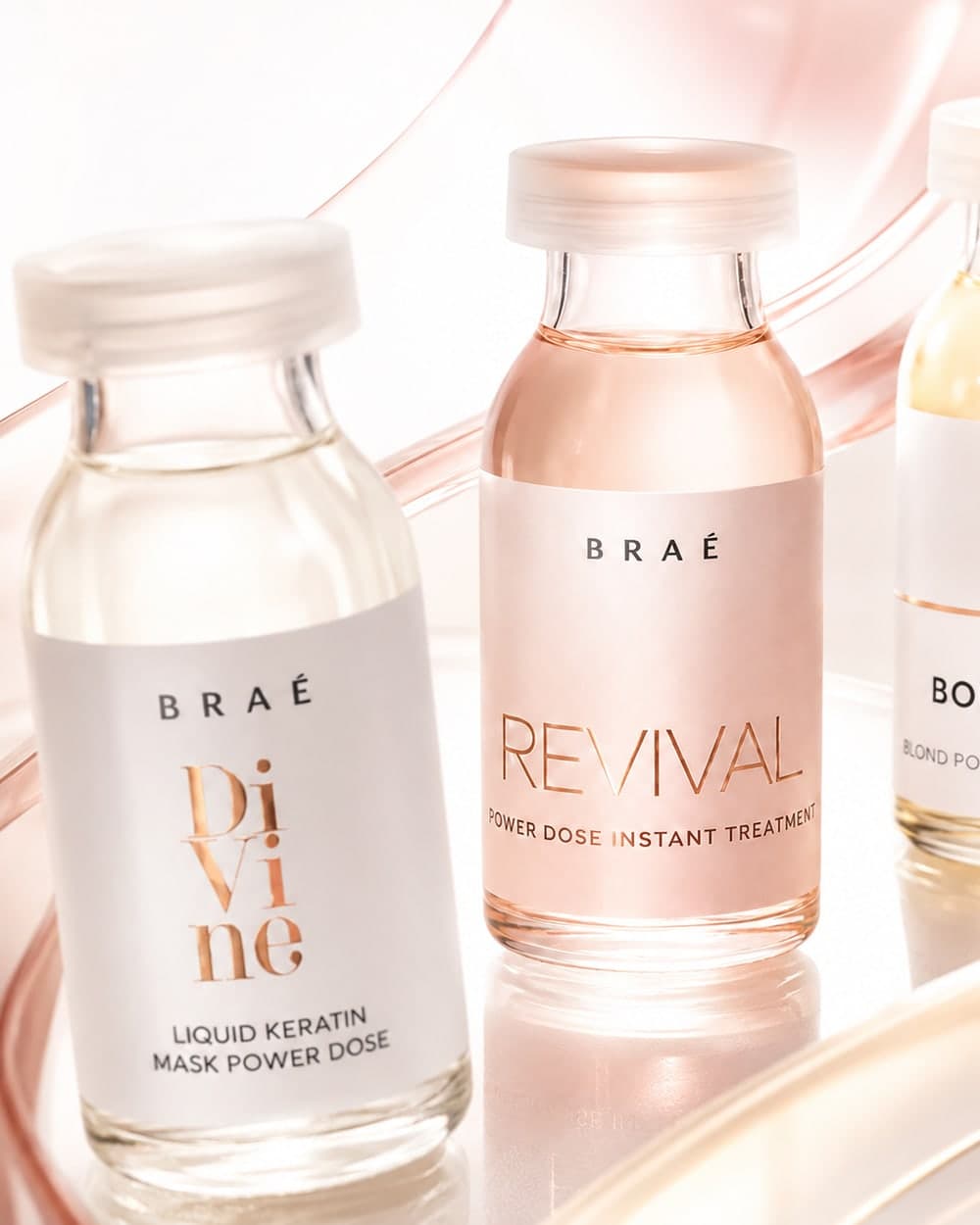 Divine Liquid Keratin Mask Power Dose – ampola em destaque, com Revival e Bond Angel – Braé